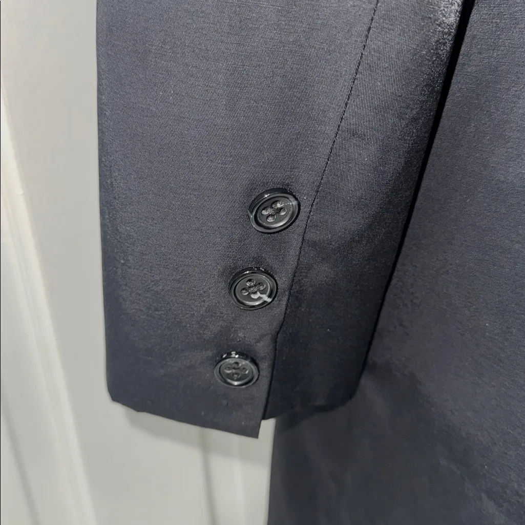 DKNY Black fitted trench coat with interior red Trim. Pockets. Size Medium. - Image 7