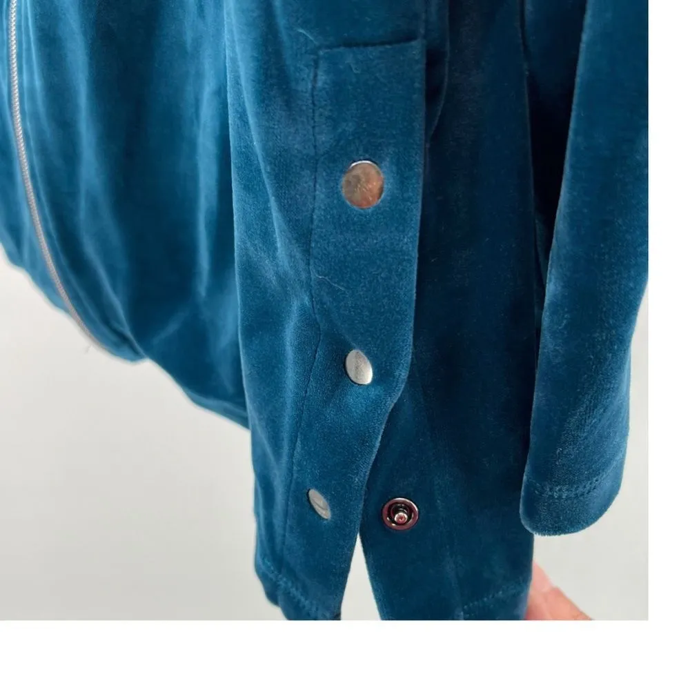 Zynergy by Chicos side snap velour teal size 0 4/5 hooded zip up casual workout - Image 2