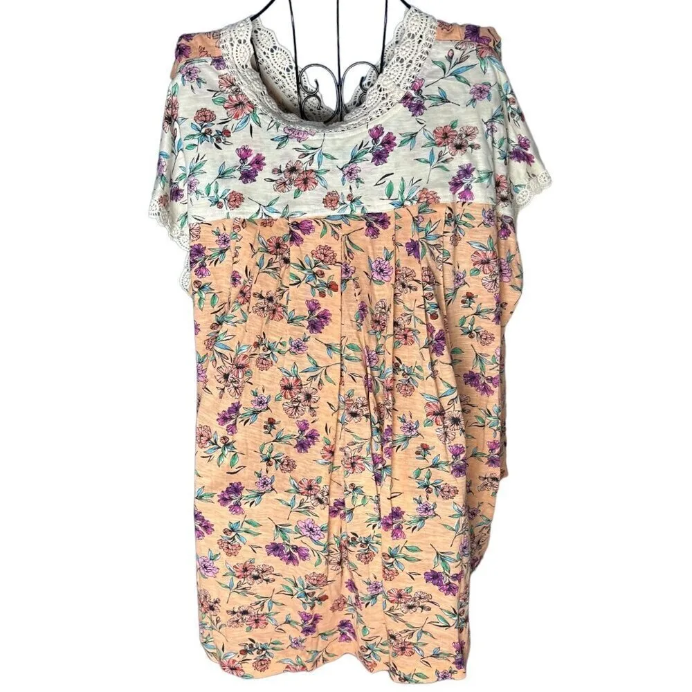 For The Republic‎ M Short Sleeve Embroidered Lace Trim Blouse Floral Cottage New - Image 4