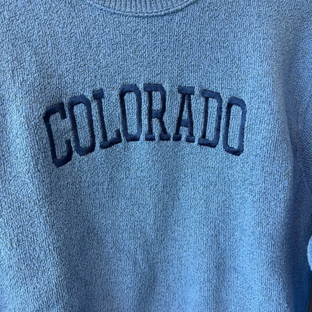 Colorado Embroidered Blue Knit Sweater Size L - Image 2