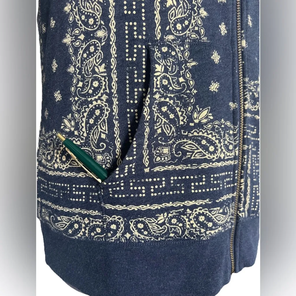 Sonoma Women's Life+Style Boho Zip-Up Cozy Hoodie Blue Paisley Size Large - Image 7