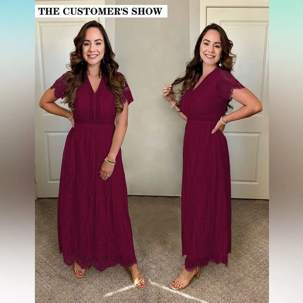 NEW Floral Lace Wedding Dress Bridesmaid Cocktail Maxi M 8/10 - Image 8