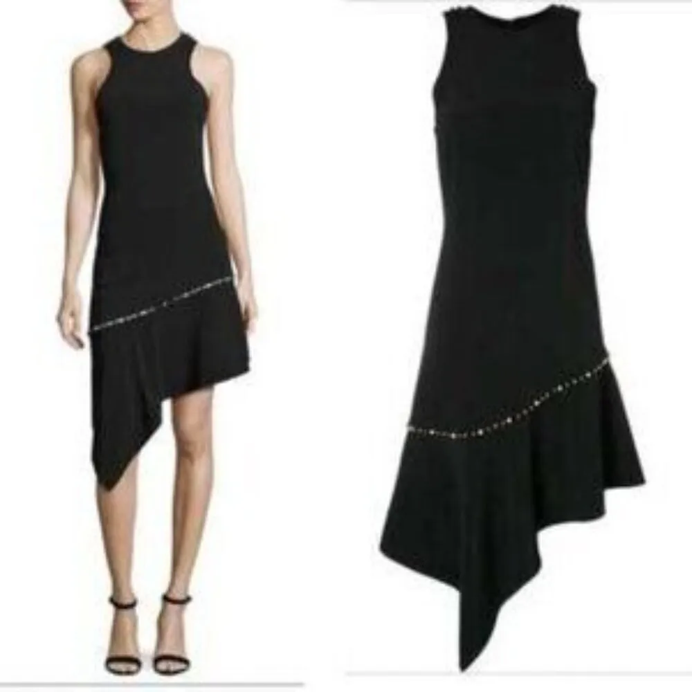 Jonathan Simkhai Dress Pearl Studded Asymmetrical Black Sz 0 Wedding Guest - Image 2