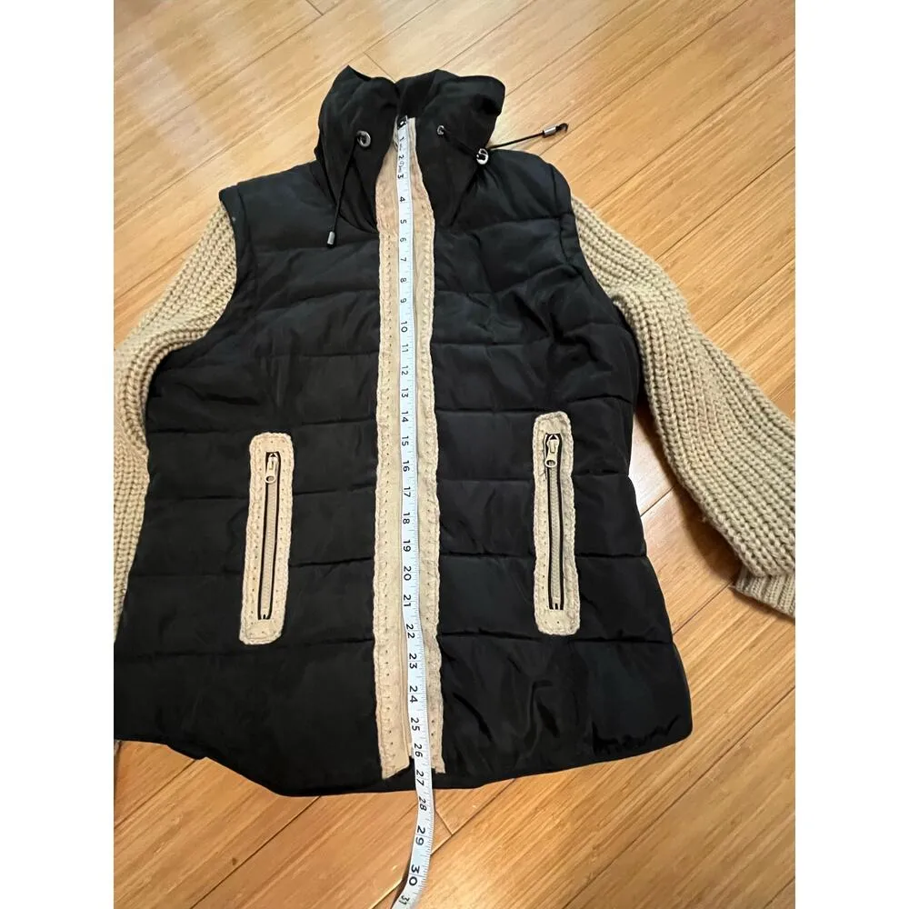 Montanaco Puffer Vest Knit Sweater Sleeves Transitional Hobbit Cottage Grandma Black Size L - Image 7