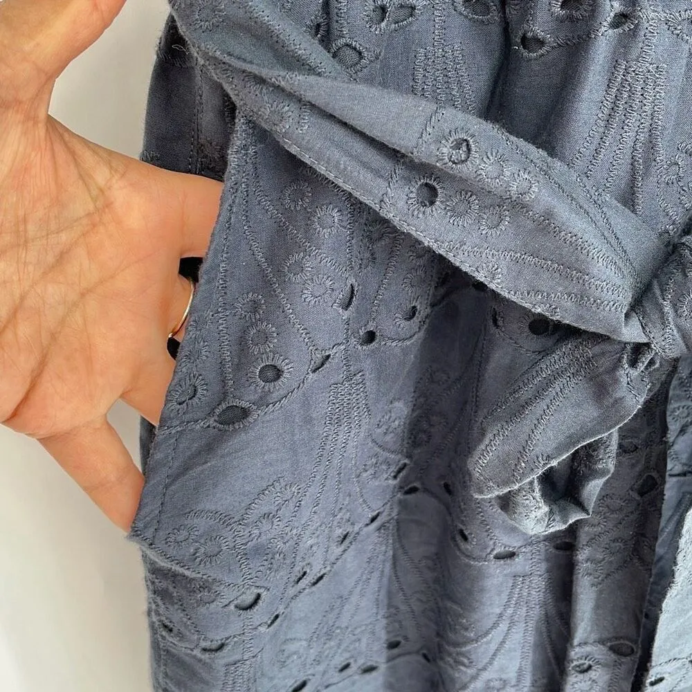 Whistles Womens Puff Sleeve Eyelet Zip Up Zoe Broderie Jumpsuit Navy Size 8 NWOT Blue - Image 8