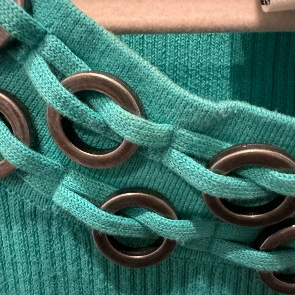 Aqua Mint Green Sweater Mettalic Beads 3/4 length sleeve Ribbed - Image 8