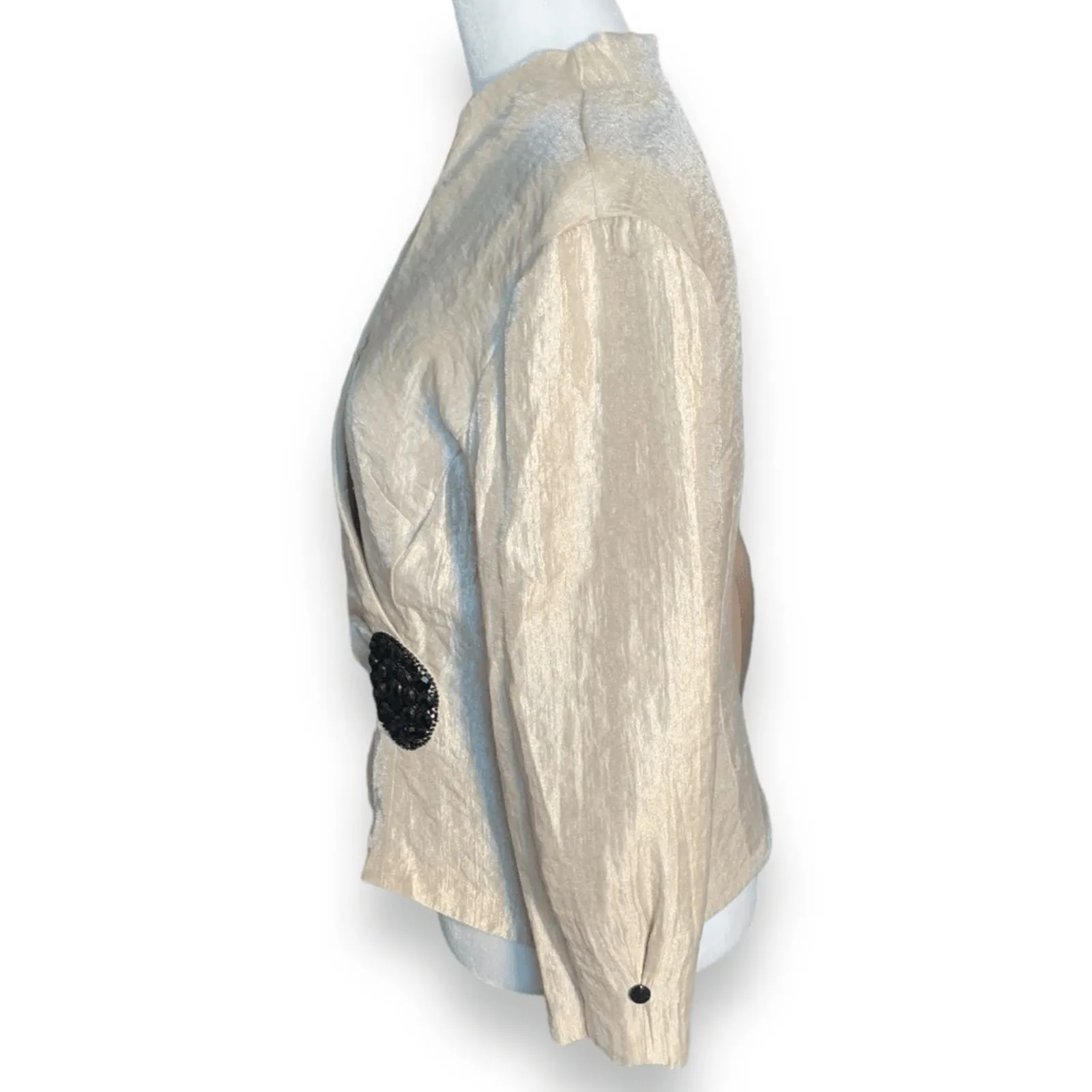 Vintage Dressbarn Champagne Wrap Blouse Black Beaded Brooch Detail 10 Evening - Image 3