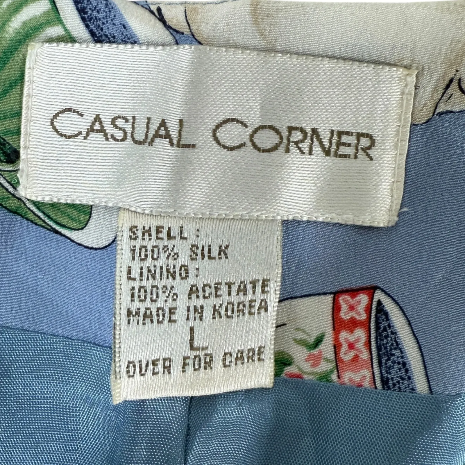 Vintage Casual Corner Women's Silk Tea Cup Teapot Print Vest Blue Size L Cottage Size L - Image 2