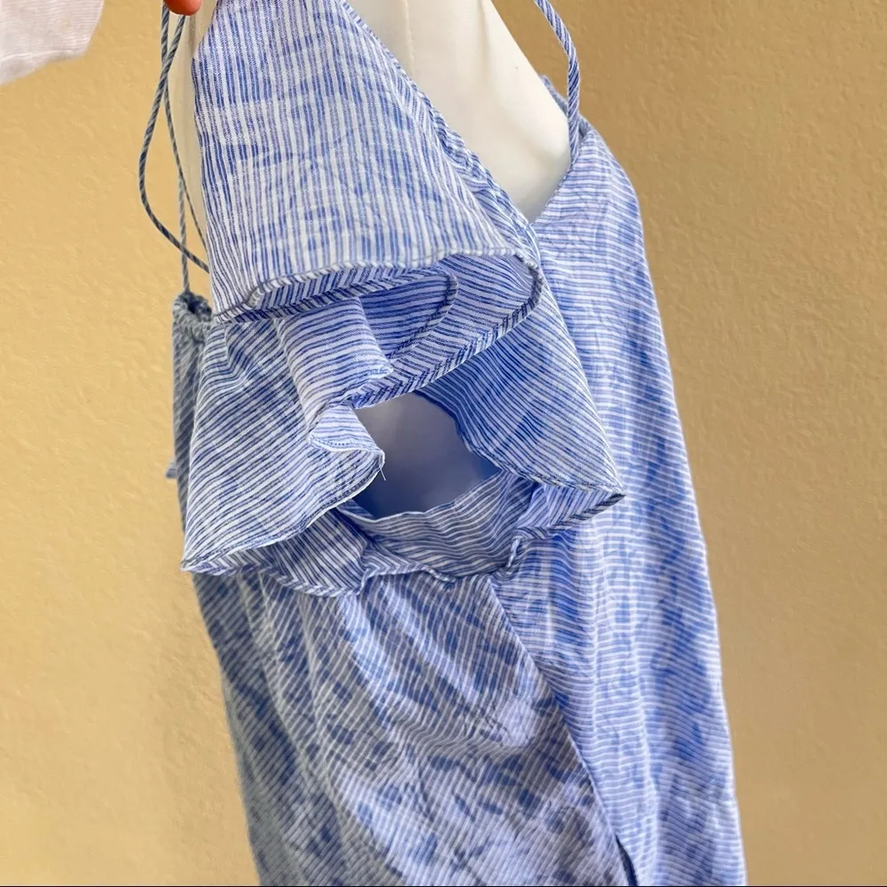 Anthropologie HD In Paris Blue Cotton Striped Ruffle Off Shoulder Dress Sz XL - Image 6