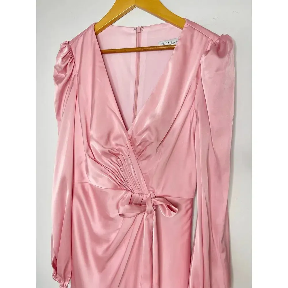IEENA for Mac Duggal satin draped faux wrap evening gown light pink size 4 NWT - Image 10