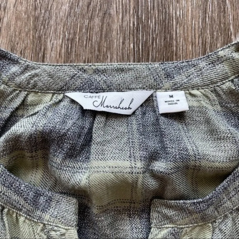 Caffe Marrakesh Jasper Plaid Popover Blouse Green Size M - Image 4