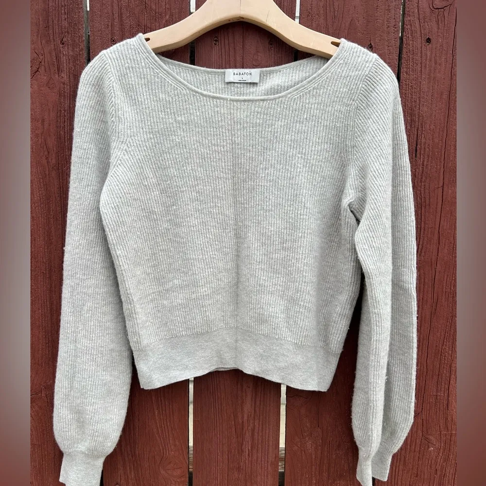 Column Sweater Grey Wool Linen Blend Pullover Size Large - Image 2