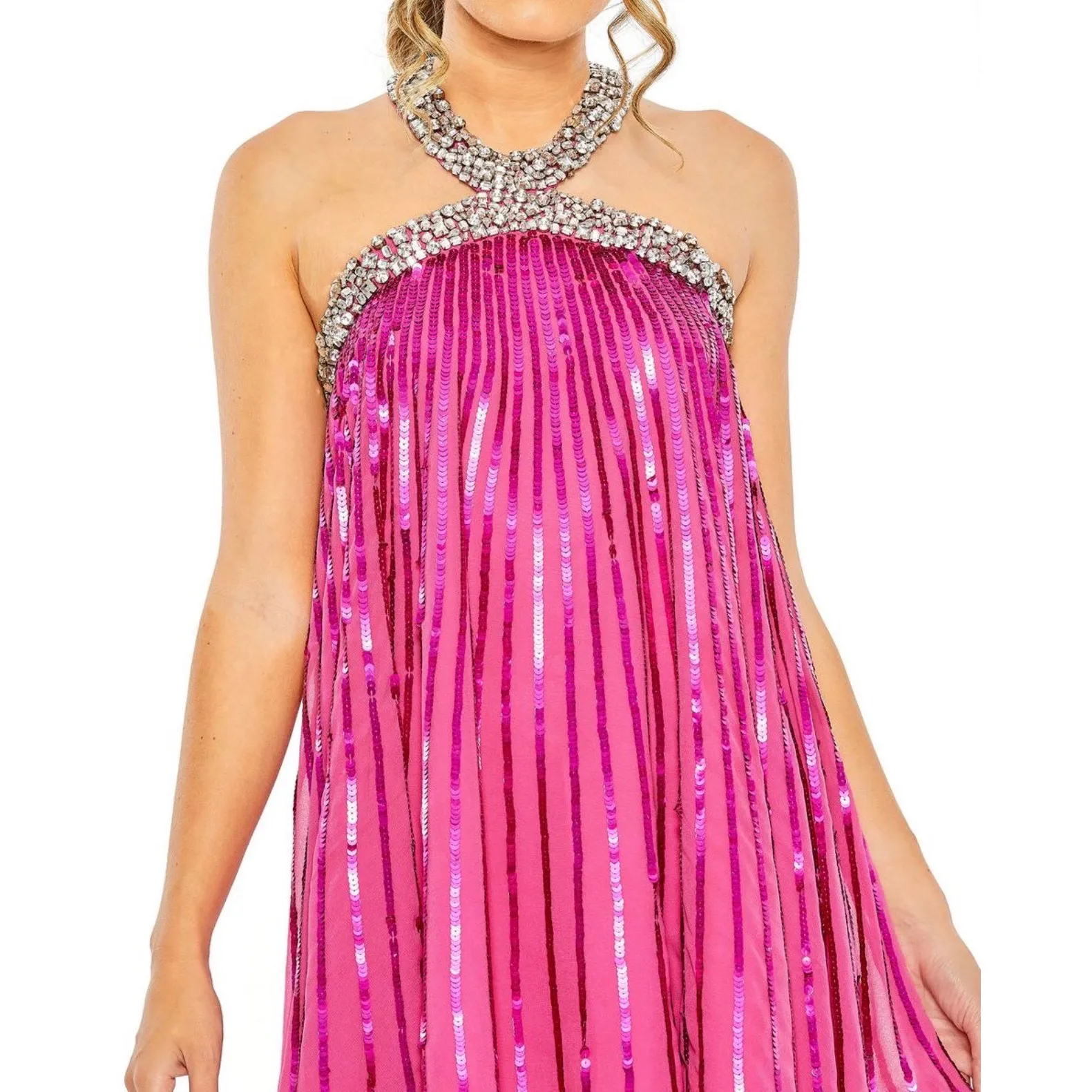 Mac Duggal 10996 Hot Pink Embellished Halter Trapeze Dress Sz 2 NWT - Image 4