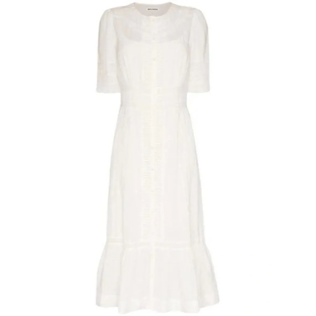 NWT Reformation Oxford in Ivory Lace Trim Midi Button Down Shirt Dress 12 - Image 2