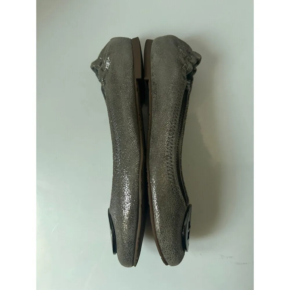 Tory Burch REVA Leather Ballerina Ballet Flat Shoes Metallic Silver Women's 8M - Image 3