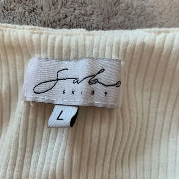 Sabo Skirt Women's Ribbed Lettuce Trim Ruffle Tie Front Crop Top Tank White‎ - L - Image 3