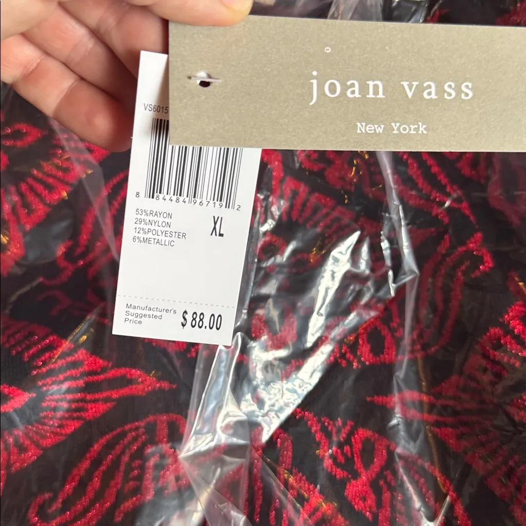 Joan Vass New York Sweater Tunic Size XL Black Red Jacquard Asymmetrical Hem - Image 6