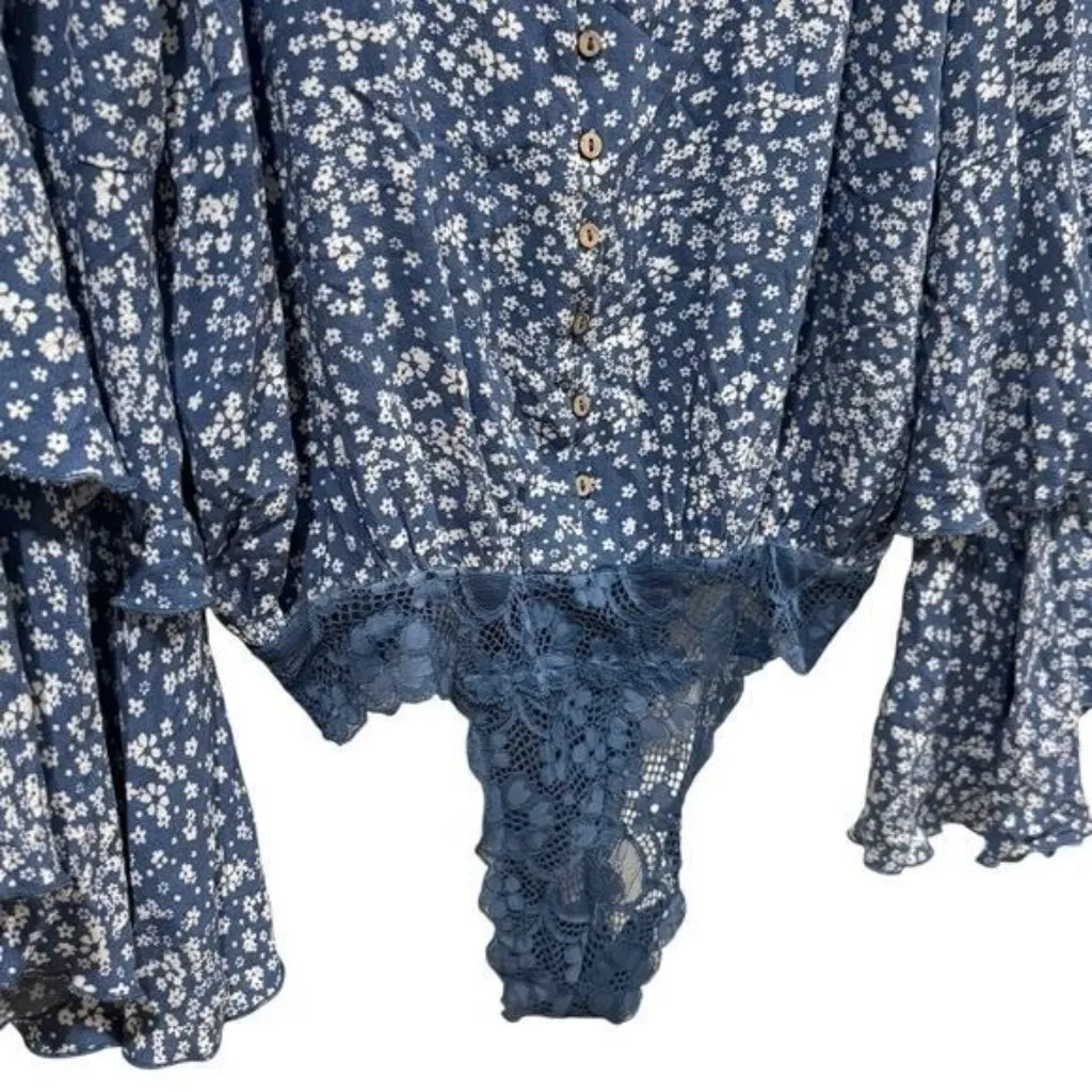 Free People Ditsy Floral Lace Bell Ruffle Sleeve Bodysuit Fairy Whimsical S - Image 5