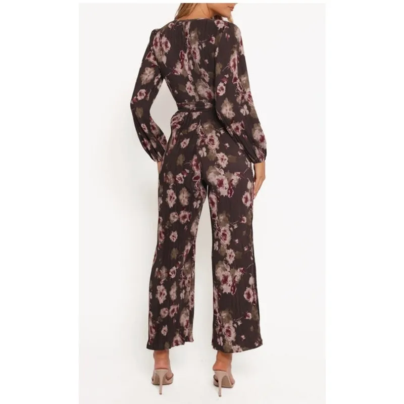 Petal & Pup Solange Floral Long Sleeve Plissé Jumpsuit Steel Gray XL - Image 2