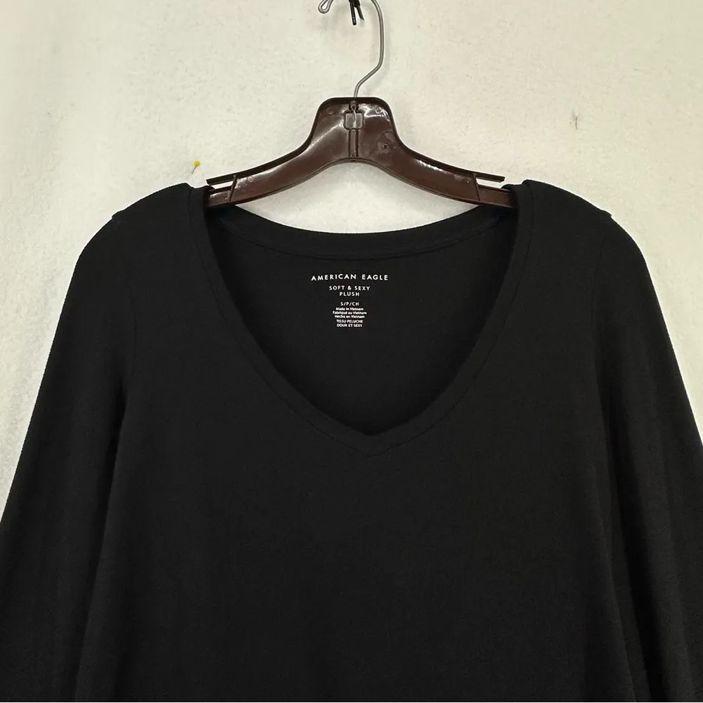 American Eagle Soft and Sexy Plush V Neck Long Sleeve Shirt Womens Small Black - Image 2