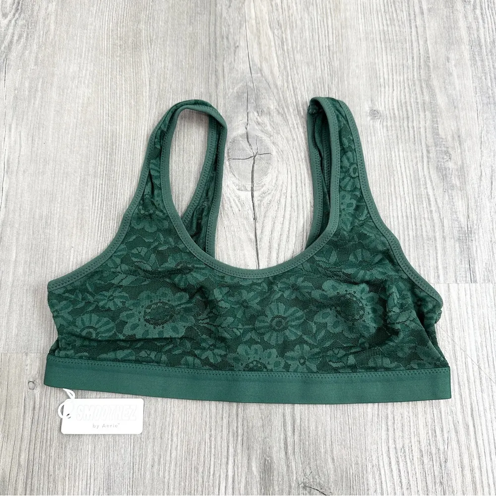 SMOOTHEZ Lace Plunging Neck Bralette Forest Green NWT size small - Image 2