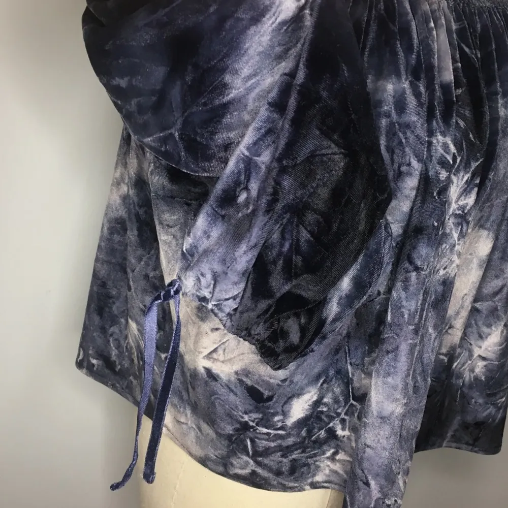 AMERICAN EAGLE Navy Blue Velvet Tie Dye Off the Shoulder Blouse Top XS - Image 6