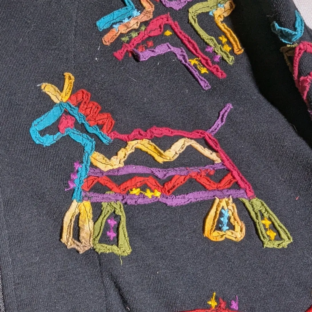 Vtg 1990s Spa By Chico's Black Neon Tribal Animal Zip Up Jersey Knit Jacket 1 S - Image 3