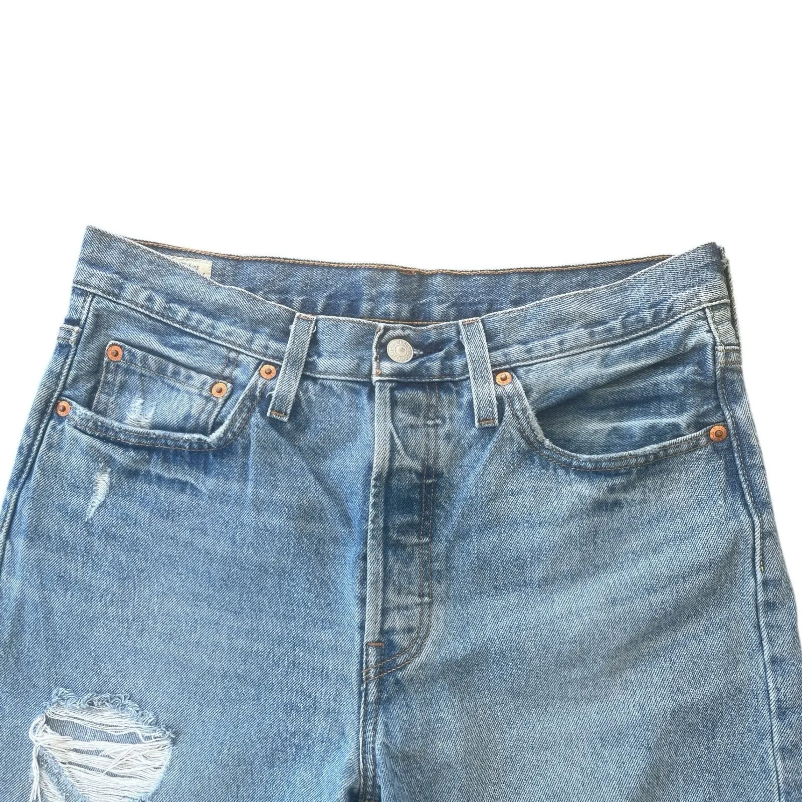 Levi's 501 High Waist Button Fly Distressed Light Wash Skinny Jeans 29x28 Indie - Image 3