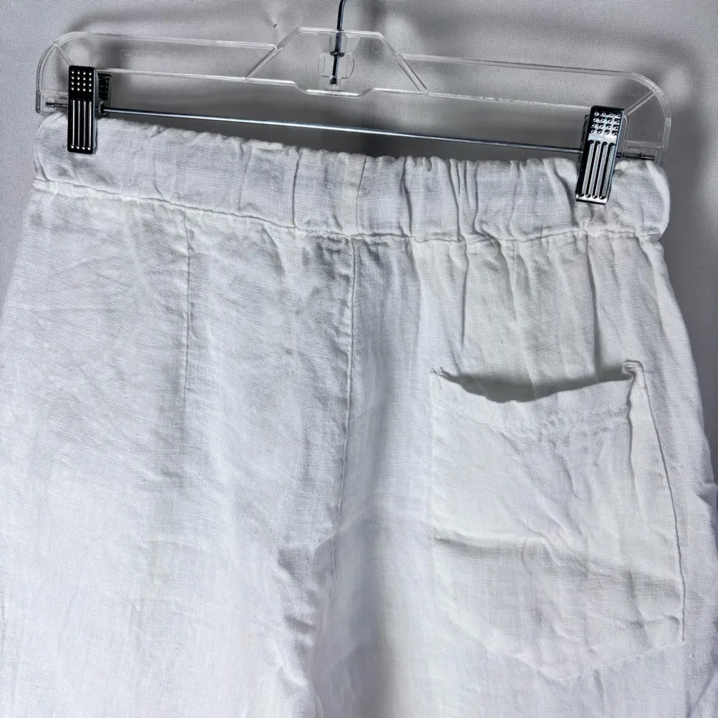 F.K made in Italy white linen elastic waist drawstring shorts Size Medium - Image 6