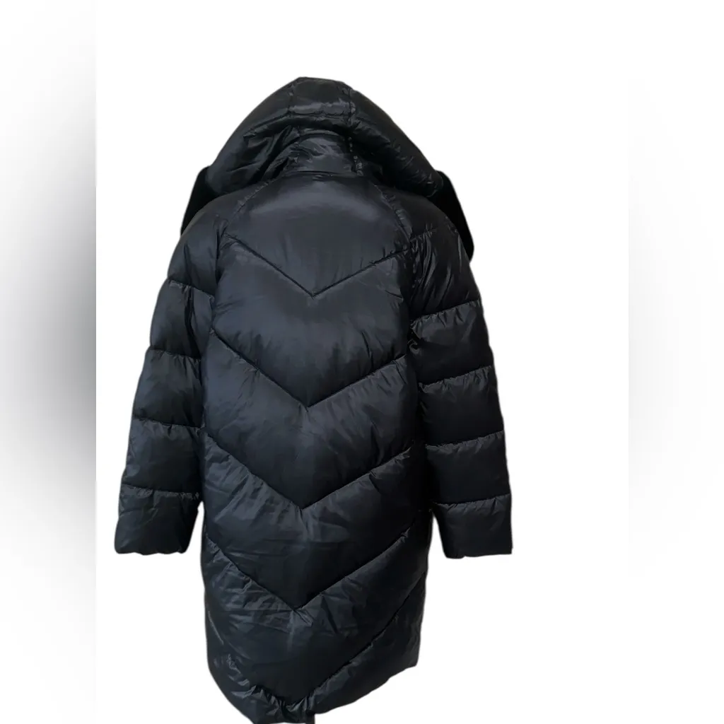 NWOT H HALSTON  Ayssmetrical Shine Fabric Faux Fur Collar Puffer Jacket Black XL - Image 4