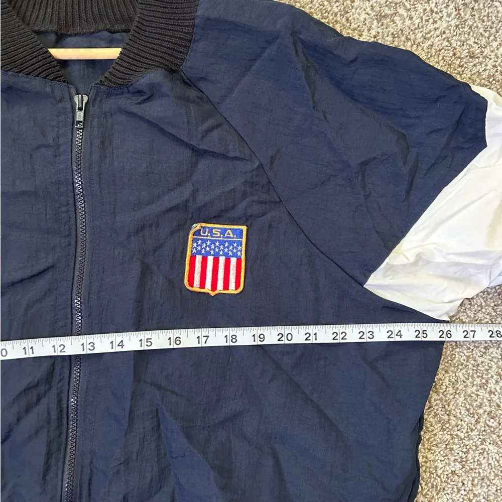 Navy White Jacket USA Patch America 4th of July Patriotic Windbreaker Retro Blue Size M - Image 4