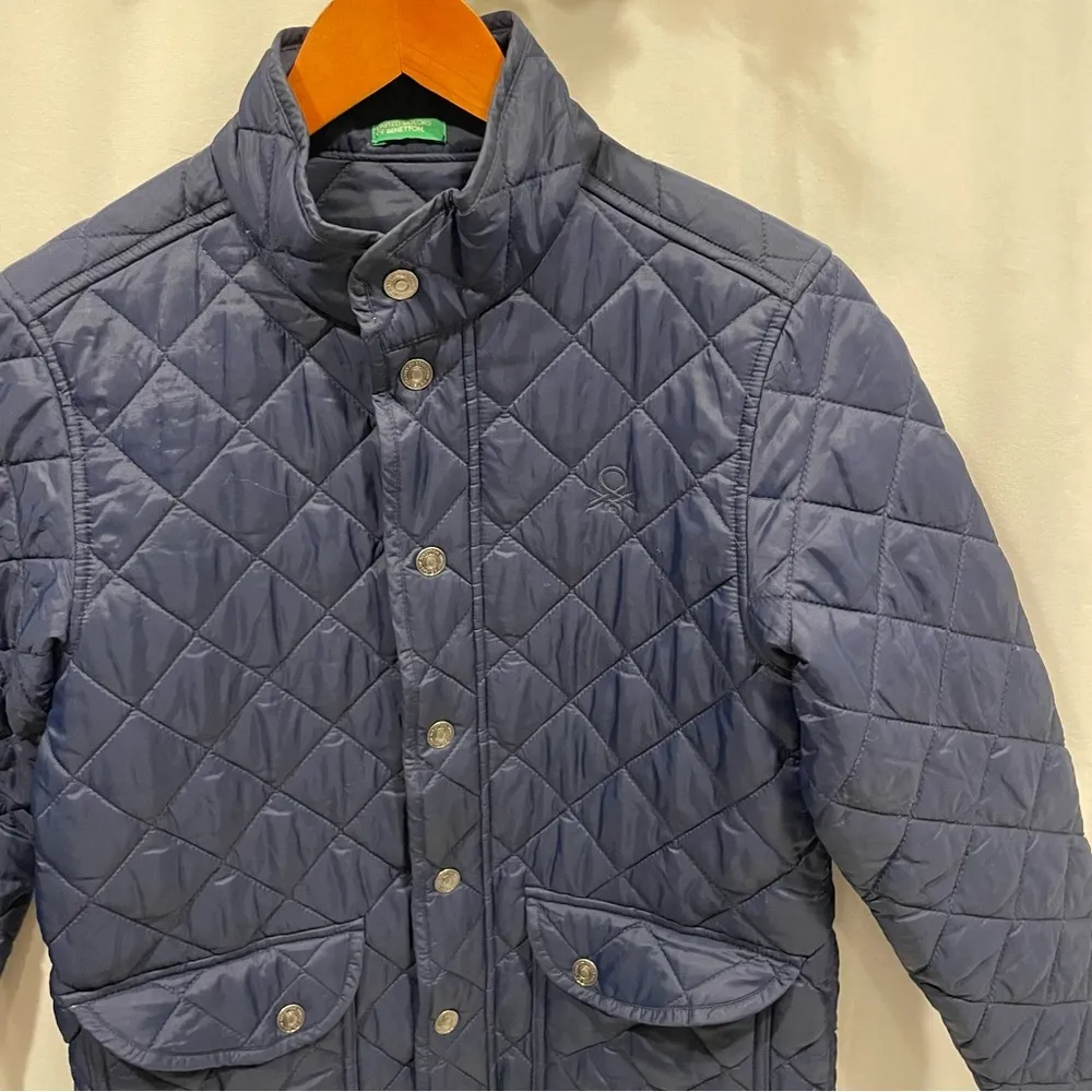 Cute United Colors of Benetton quilted jacket pockets snap front navy blue - Image 6