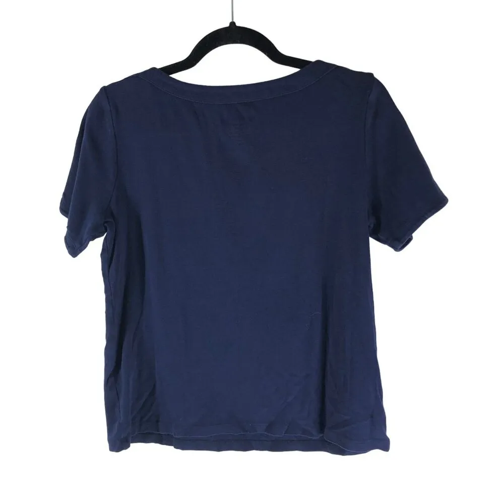by Chicos Short Sleeve Navy T-Shirt 100% Cotton Boatneck Size 1 (US Size M) - Image 2