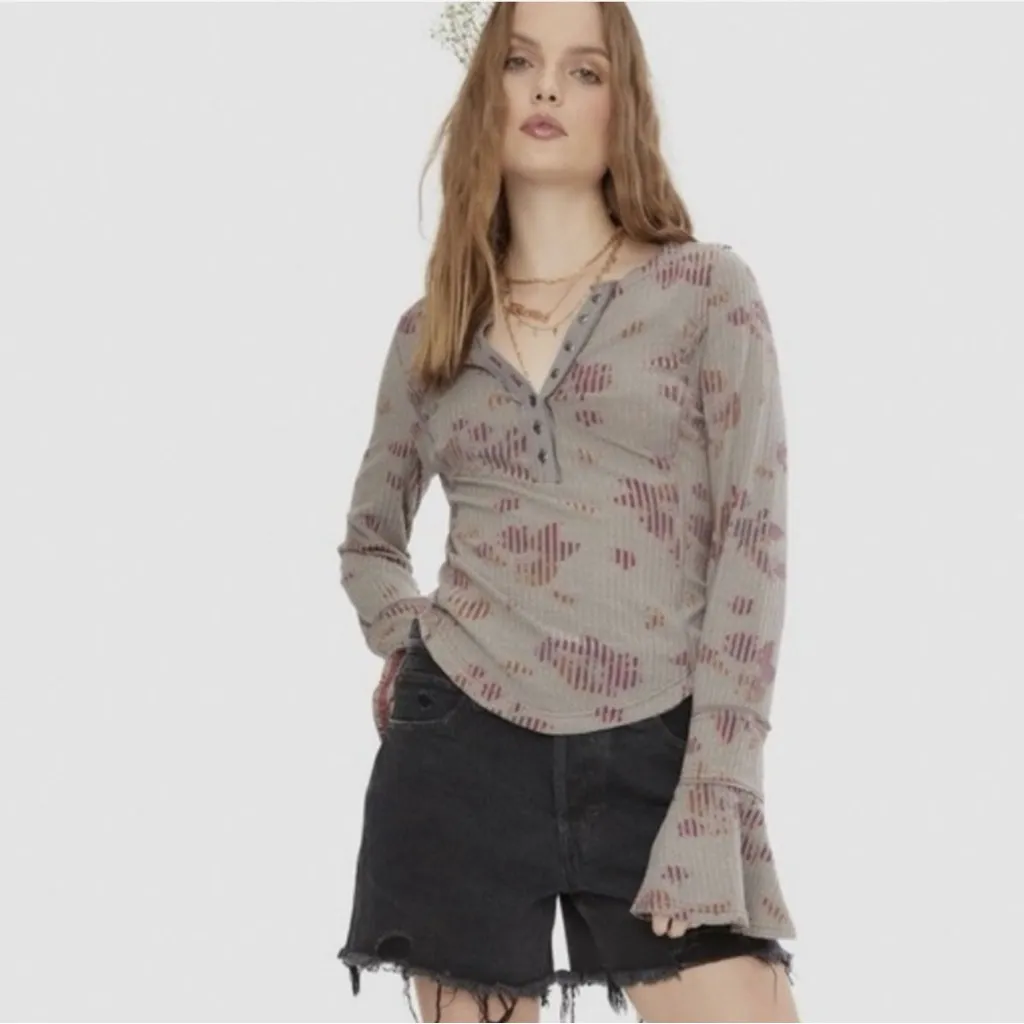 Free People Layer Me Henley Top In Washed Black - Image 7