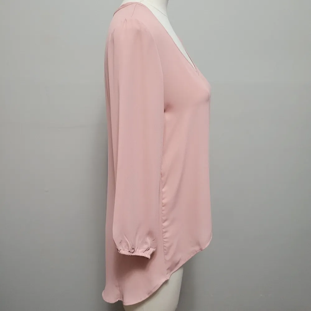 American Dream pink chiffon bubble sleeve blouse size small - Image 3
