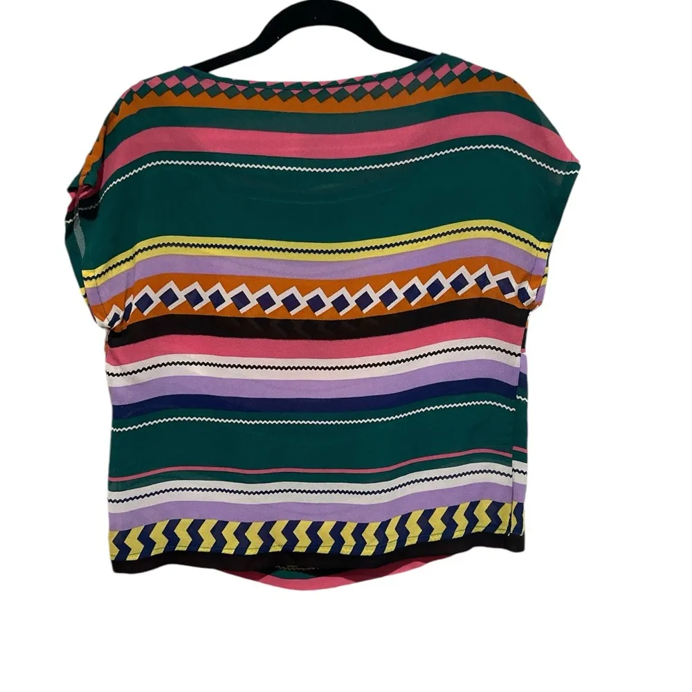 Monrow Multicolored Scoop Neck Cap Sleeve Boxy Crop Blouse S Green - Image 3