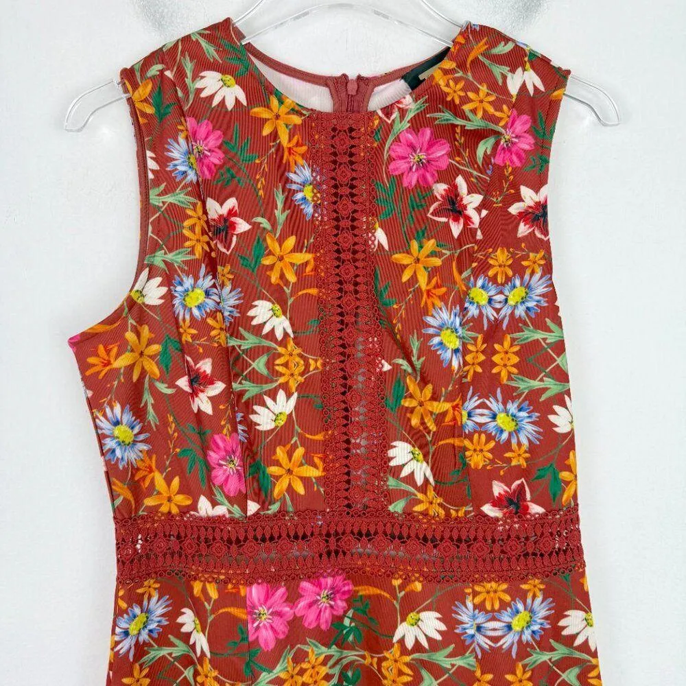 NWT Alexia Admor Justine Lace Trim Flounce Hem Dress Rust Floral Size Medium M - Image 1