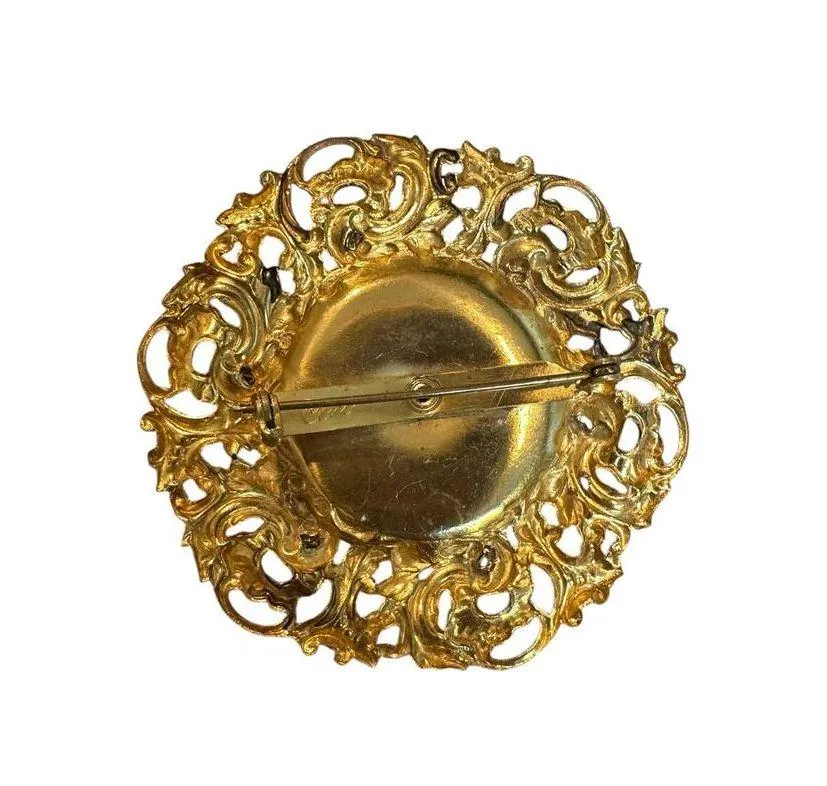 Coro Vintage Courting Couple Transfer Goldtone Frame Brooch Pin - Image 2