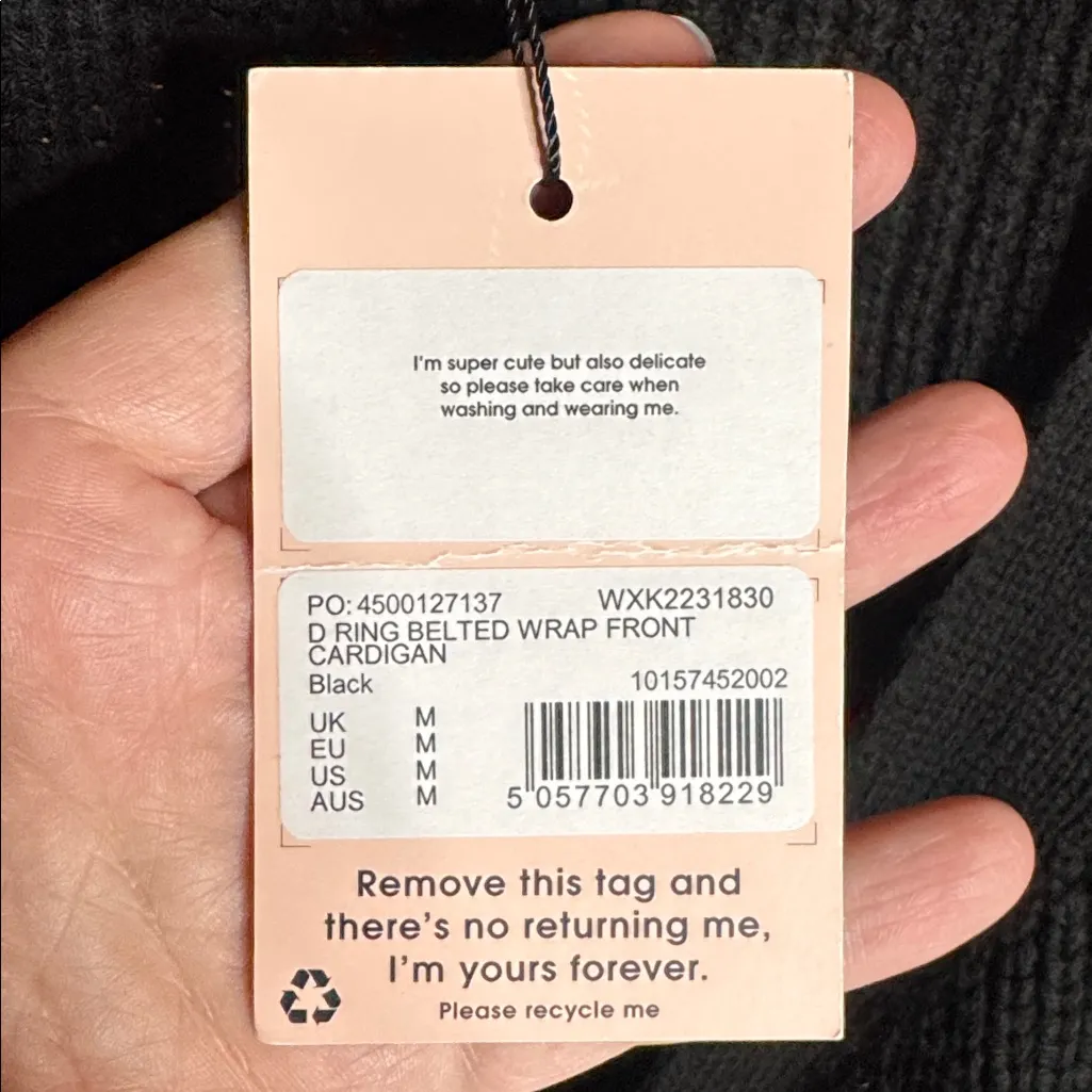 NWT Missguided Black D-Ring Belted Wrap Front Knit Cardigan Size Medium - Image 4