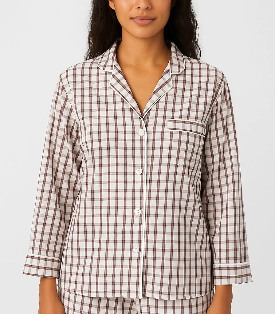 Sleepy Jones Pajama Top Women’s XS White Check Button Down Classic Loungewear - Image 1