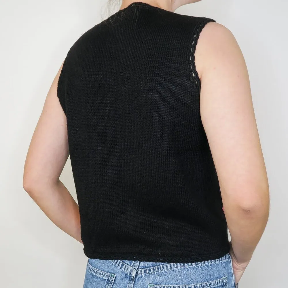 Vintage 90s Cottagecore Floral Black Sweater Vest - Image 3
