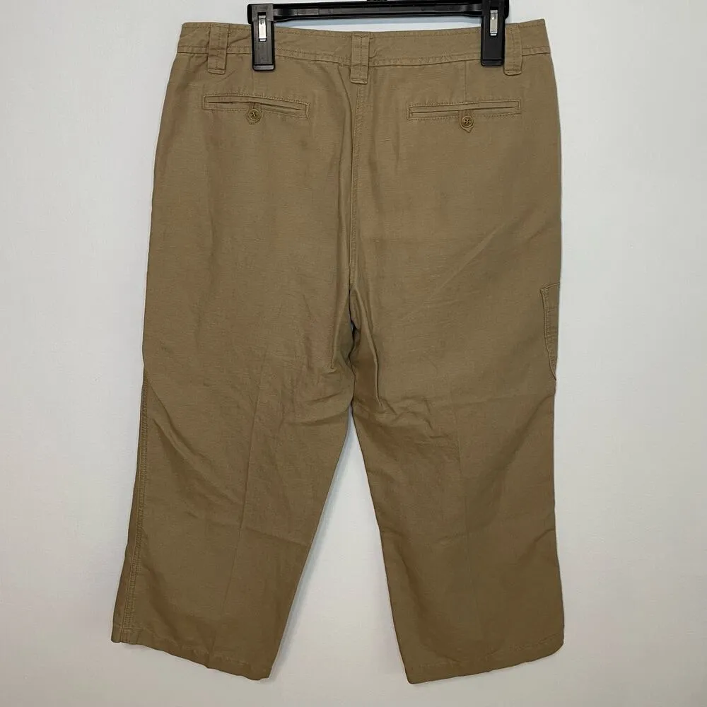Sundance Tan Wide Leg Pants 12 Womens Cropped Cargo Pockets Linen Cotton Career Brown - Image 5