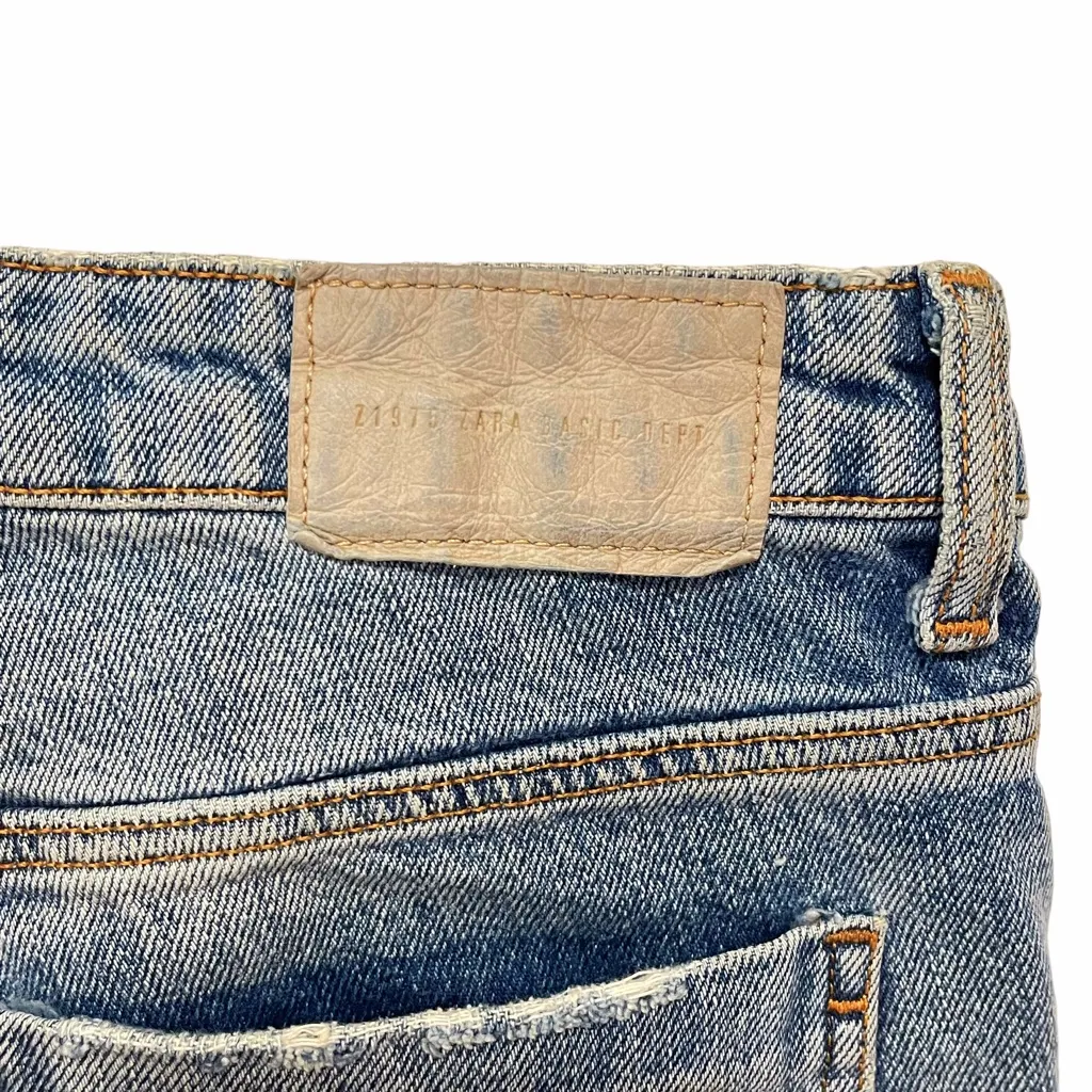 Zara Basic Z1975 Denim Straight Pearl Distressed Embellished Jeans 2 - Image 13