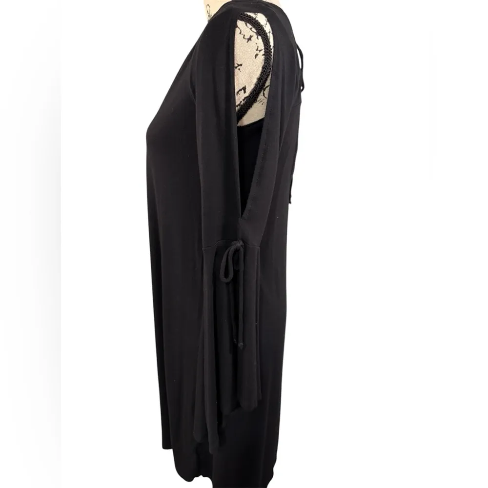 AEO American Eagle Women’s Dress Open Top Bell Sleeves Tie Back Classic Black - Image 4