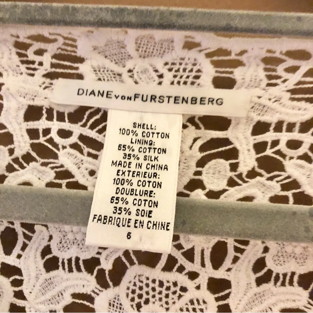 DIANE von‎ FURSTENBERG hippolyte silk COTTON LACE BELL SLEEVE DRESS white size 6 - Image 5