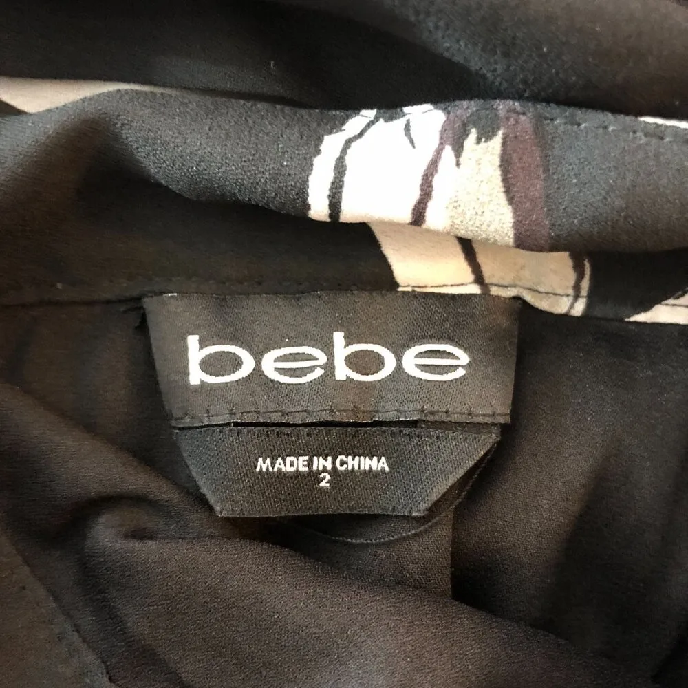 Bebe Wrap Skirt Maxi Floral Tie Waist Black White 2 - Image 3