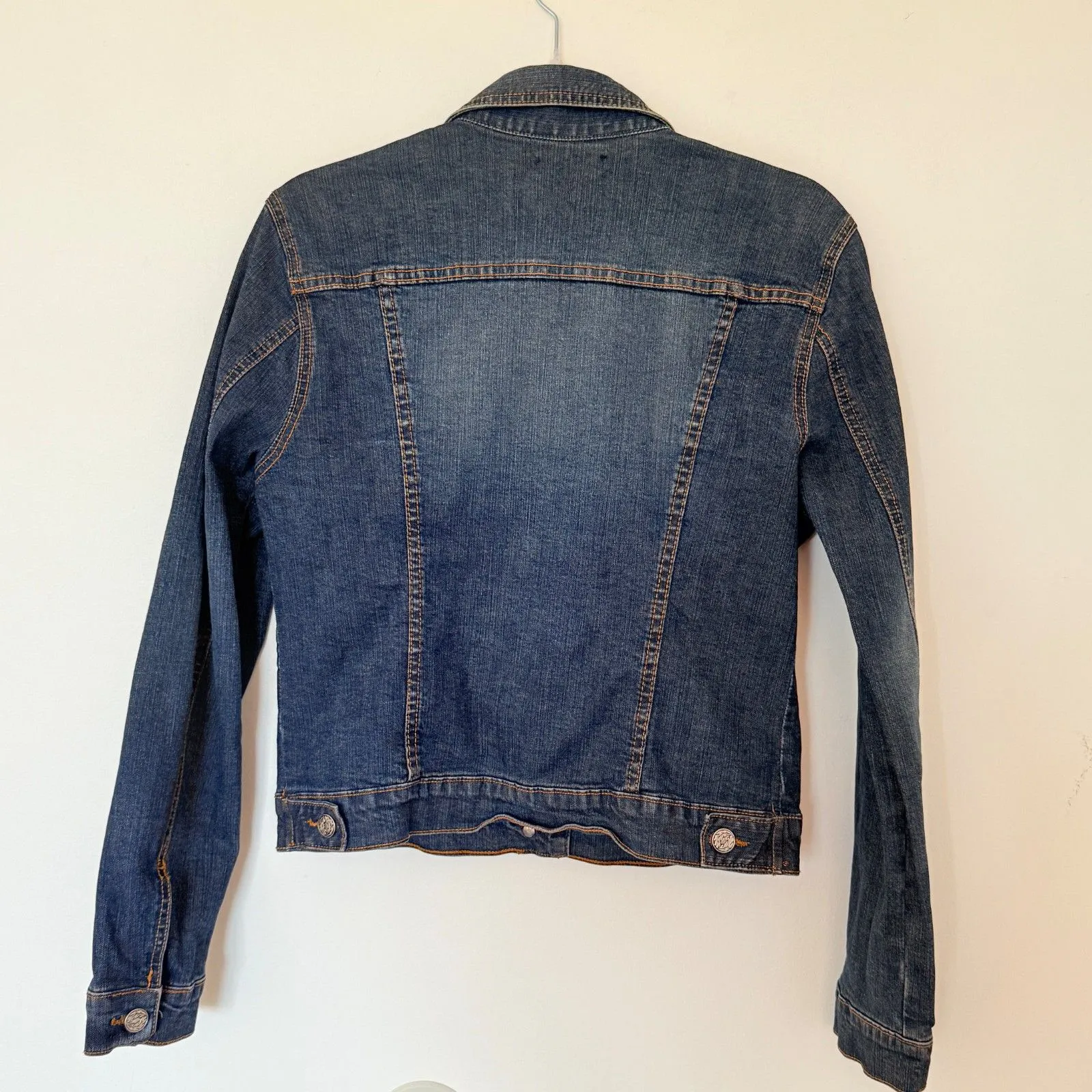 Twentyone Forever 21 Y2K Slim Fit Blue Denim Jean Jacket Dark Wash Aesthetic L - Image 3