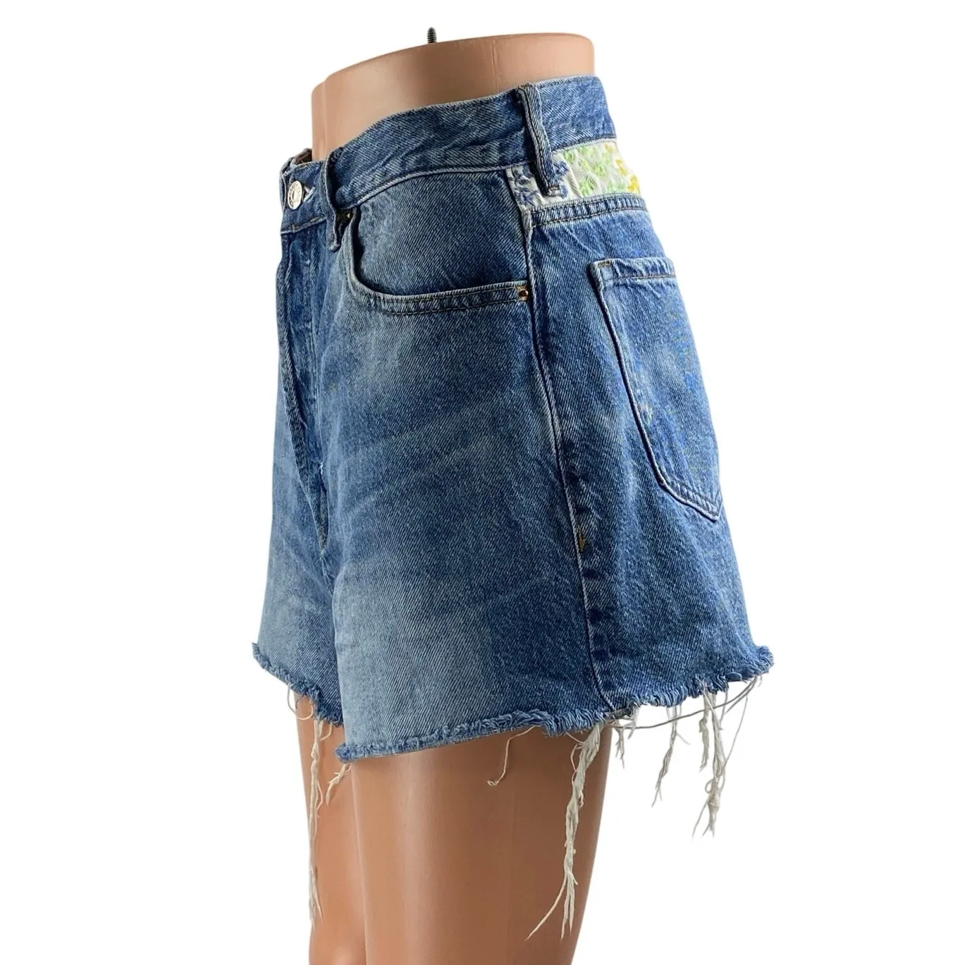 Pacsun Blue Ultra High Rise Frayed Hem Wide Leg Vintage Denim Jeans Shorts Sz 28 - Image 2