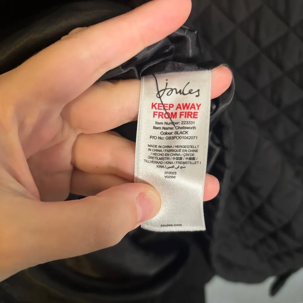 Joules Chatsworth Black Showerproof Long Diamond Quilted Coat Hooded Size 14 - Image 11