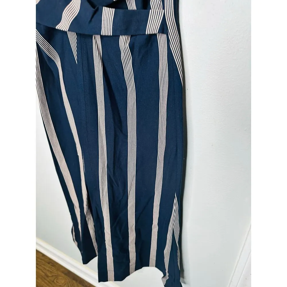 TANYA TAYLOR Dark Navy Blue Pinstripe A-Line Sleeveless Midi Dress Size Large - Image 8